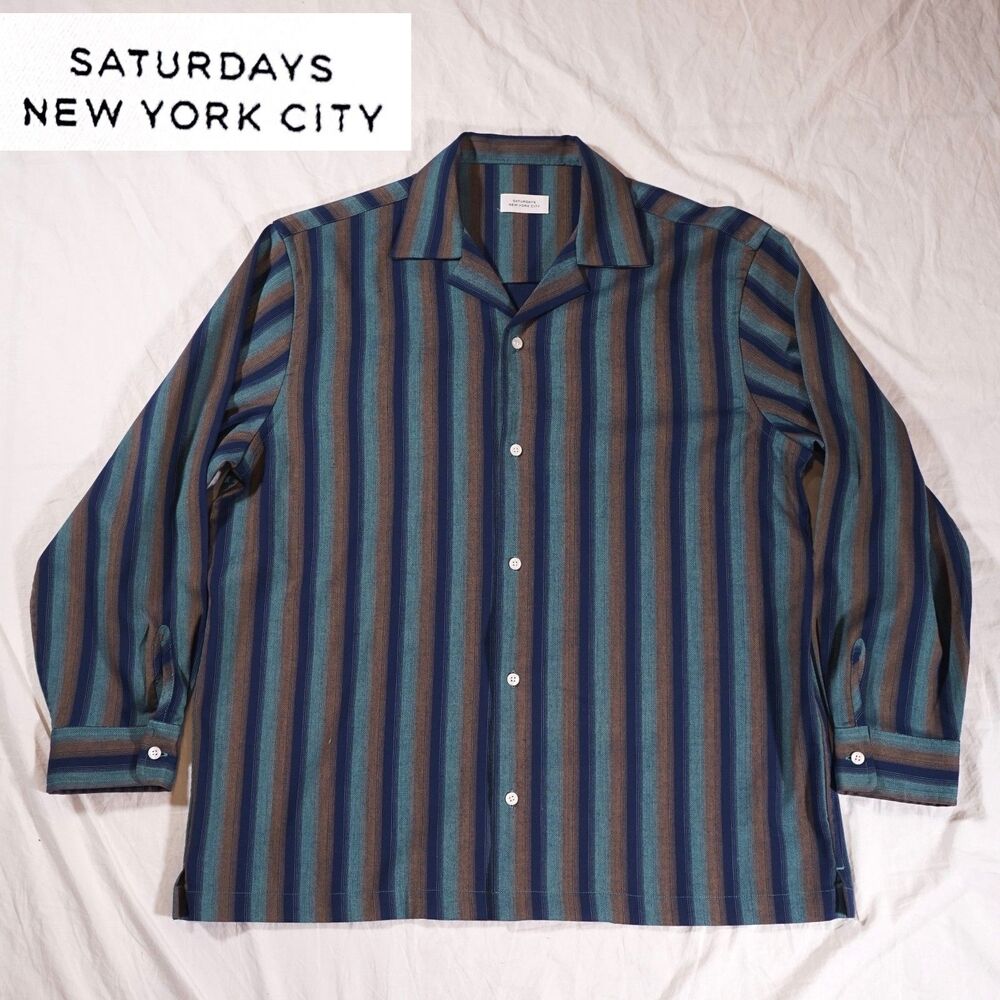 Saturdays New York City Vertical Stripe Button-Down Shirt in Blue, Teal, Brown